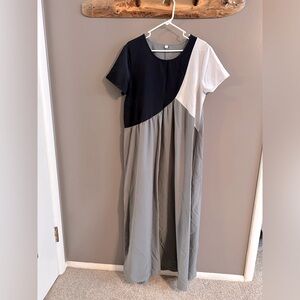 Muted Colorblock Maxi Dress - gray, white, and navy - loose, breezy, maternity